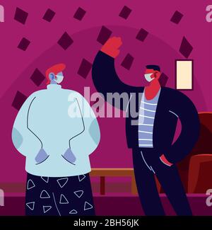 giovani uomini che usano maschere facciali a casa disegno di illustrazione vettoriale Illustrazione Vettoriale