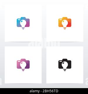 Design con logo di fotocamera e lampadina Illustrazione Vettoriale