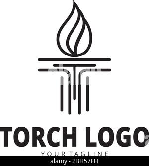 Modello di design iniziale del logo T e Torch Illustrazione Vettoriale