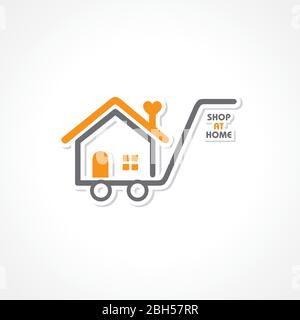 Illustrazione vettoriale per rimanere a casa, rimanere sicuri e shopping online con concetto di consegna gratuita ed espressa Illustrazione Vettoriale