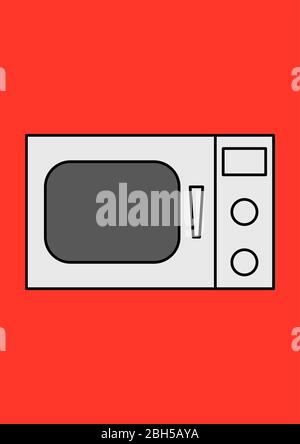 Immagine vettoriale di un forno a microonde domestico con posto per il testo. Elettrodomestici. Microonde. Inserire il testo. Riparazione di elettrodomestici. Negozio windo Illustrazione Vettoriale