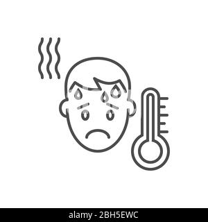 Icona della linea sottile del vettore correlato alla temperatura corporea elevata Illustrazione Vettoriale