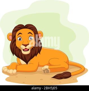 Cartone animato leone felice nel campo Illustrazione Vettoriale