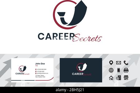 Job Career Seeker Finder Employee Logo e Business Card Design Vector. Reclutamento lavoro assunzione colloquio di assunzione dipendente candidato carriera branding. Illustrazione Vettoriale