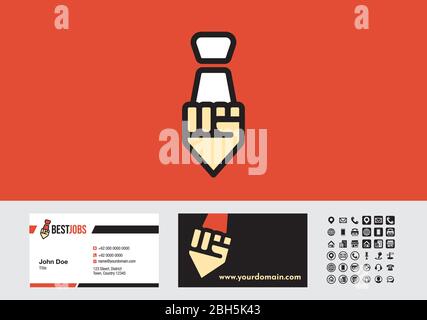 Lavoro Career Seeker e Finder Logo e Business Card Design Vector. Reclutamento lavoro assunzione colloquio di assunzione dipendente carriera candidato. Illustrazione Vettoriale