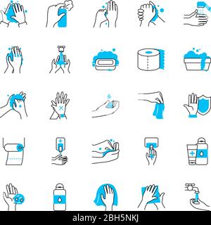 pulizia mani e icona igiene su panettino bianco, mezzeria a metà colore, illustrazione vettoriale Illustrazione Vettoriale