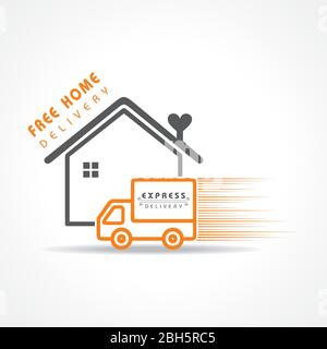 Illustrazione vettoriale per rimanere a casa, rimanere sicuri e shopping online con concetto di consegna gratuita ed espressa Illustrazione Vettoriale