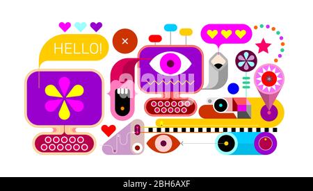 Macchina per il design delle attrazioni, Jukebox. Illustrazione vettoriale di arte moderna. Illustrazione Vettoriale