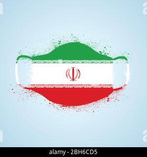 Maschera di respirazione di sicurezza Grunge Iran flag Illustrazione Vettoriale