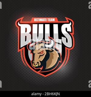 Logo Bull Head Mascot emblema su scudo. Illustrazione Vettoriale