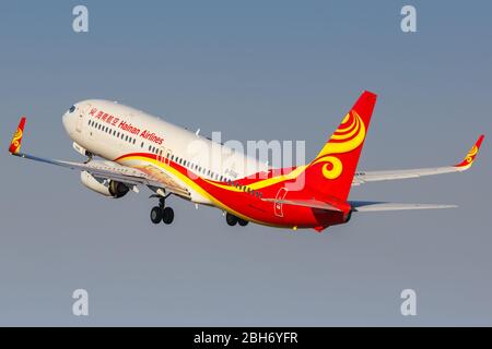 Guangzhou, Cina – 24 settembre 2019: Hainan Airlines Boeing 737-800 aereo all'aeroporto di Guangzhou (CAN) in Cina. Foto Stock