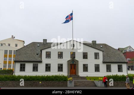 Ufficio del primo Ministro islandese (Stjórnarráðið) a Lækjargata a Reykjavik, Islanda. Foto Stock