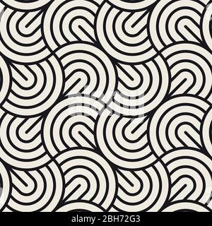 Pattern vettoriale senza giunture. Semicerchi concentrici. Ornamento geometrico a righe. Sfondo con linee arrotondate. Illustrazione Vettoriale