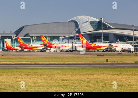 Guangzhou, Cina – 23 settembre 2019: Hainan Airlines Boeing 787-8 aerei Dreamliner all'aeroporto di Guangzhou (CAN) in Cina. Foto Stock