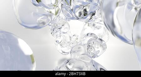 Gocce d'acqua che cadono su sfondo bianco immagine di rendering 3d Foto Stock