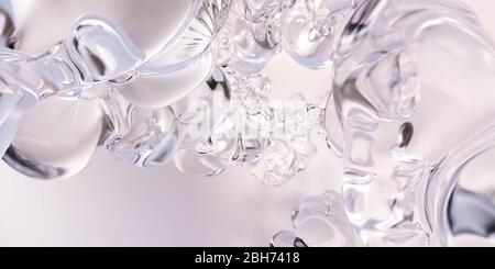 Gocce d'acqua che cadono su sfondo bianco immagine di rendering 3d Foto Stock