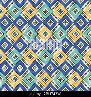 Rombi modello senza giunture. Sfondo geometrico. Motivo luminoso con blu, turchese, giallo Illustrazione Vettoriale