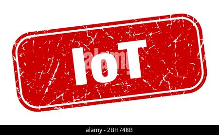 timbro iot. cartello rosso quadrato iot grungy Illustrazione Vettoriale
