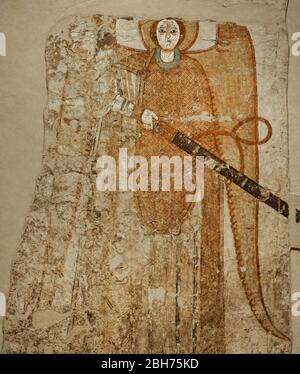 Affresco raffigurante un arcangelo con spada. Portico dell'ingresso sud. Cattedrale di Faras. xii-xiii secolo. Faras Gallery. Museo Nazionale. Varsavia. Polonia. Foto Stock