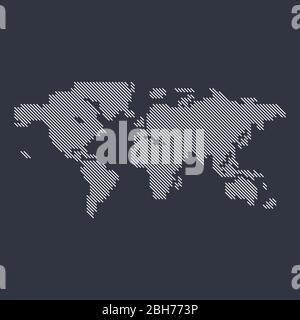 Mappa del mondo con linee diagonali semplici e stilizzate Illustrazione Vettoriale