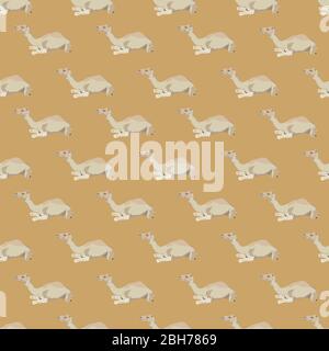 Modello Vector senza cuciture con dromedario di cammello arabo a una gobba. Sfondo animale deserto, carta da parati, carta da imballaggio. Illustrazione Vettoriale