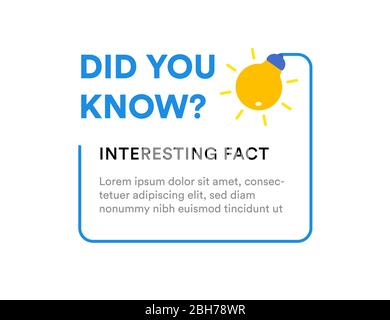 Sapevi che banner Web con cornice e lampadina, scatola idea, citazione per fatto interessante. Infografica sull'interfaccia Web, elemento di progettazione piatto. Illustrazione vettoriale Illustrazione Vettoriale