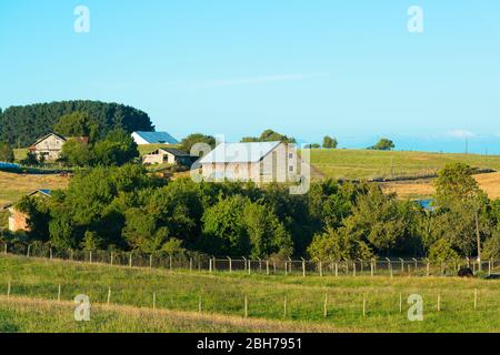 Aziende agricole del Cile meridionale sulle rive del lago Llanquihue, X Region de Los Lagos, Cile Foto Stock