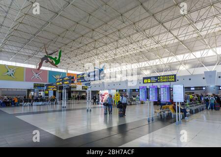 Gran Canaria, Spagna - 24 Novembre 2019: terminale di l'aeroporto di Gran Canaria (LPA) in Spagna. Foto Stock