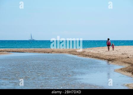 El Riuet de la Platja de la Coma-ruga, El Vendrell, Baix Penedès, Tarragona, Catalunya Foto Stock