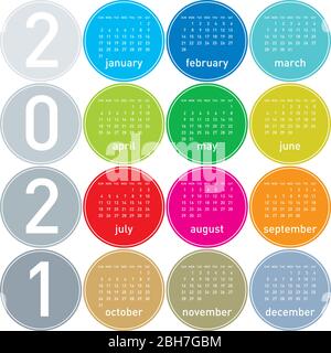 Colorful Circles Calendario per l'anno 2021, in vettori Illustrazione Vettoriale