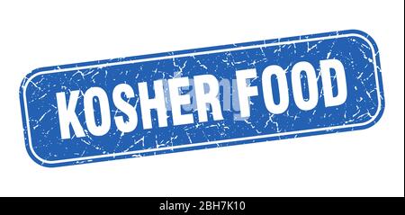 kosher cibo timbro. kosher cibo quadrato grungy segno blu Illustrazione Vettoriale