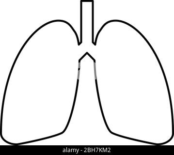 Polmoni icona umana contorno nero colore vettore illustrazione stile piatto semplice immagine Illustrazione Vettoriale