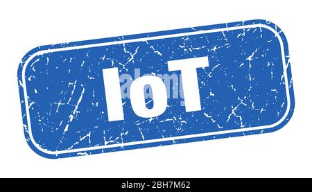 timbro iot. cartello blu quadrato con grungo iot Illustrazione Vettoriale