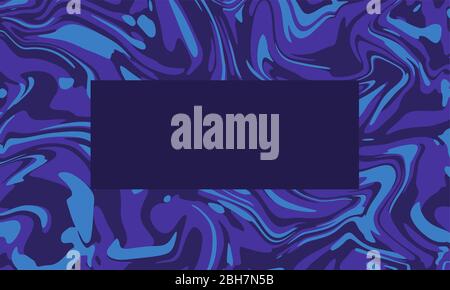 Vorticoso, vettore di effetto liquido con forme blu e viola sfondo con casella di testo scura, vuota con spazio di copia vuoto con spazio per le parole. Illustrazione Vettoriale