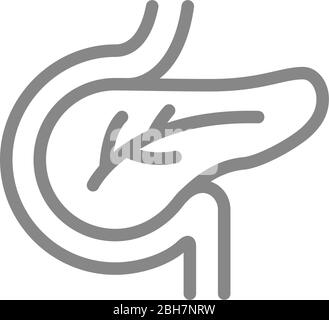 Icona della linea del pancreas umano. Simbolo di organo interno sano Illustrazione Vettoriale