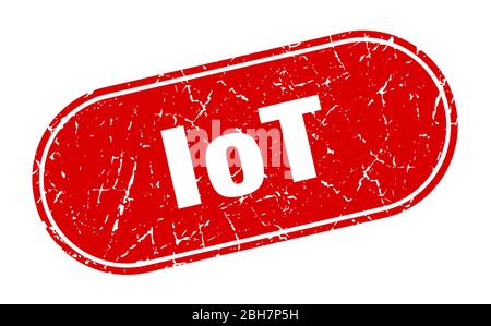 cartello iot. marchio rosso iot grunge. Etichetta Illustrazione Vettoriale