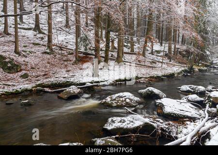 Valle Doubrava vicino Chotebor e Bilek. Altopiani bohemien-moravi (Ceskomoravska Vysocina), Repubblica Ceca Foto Stock