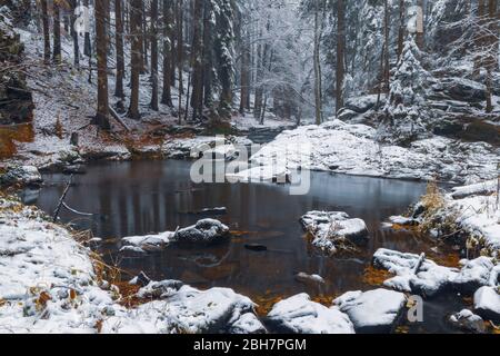 Valle Doubrava vicino Chotebor e Bilek. Altopiani bohemien-moravi (Ceskomoravska Vysocina), Repubblica Ceca Foto Stock