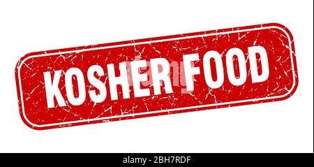 kosher cibo timbro. kosher cibo quadrato grungy segno rosso Illustrazione Vettoriale