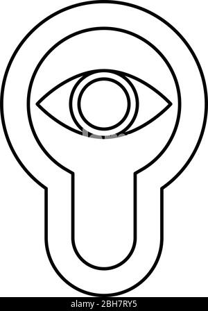 Keyhole eye looking serratura porta look concept icona contorno nero colore vettoriale illustrazione stile piatto semplice immagine Illustrazione Vettoriale