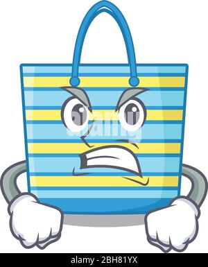 Mascot design concetto di borsa da spiaggia con faccia arrabbiata Illustrazione Vettoriale