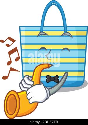 Musicista di talento di Beach bag cartoon design suonare una tromba Illustrazione Vettoriale