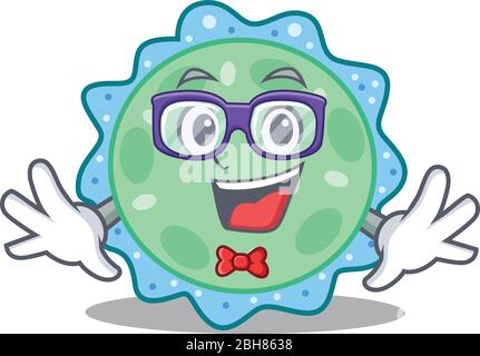 Mascot design stile di geek pseudomonas aeruginosa con occhiali Illustrazione Vettoriale