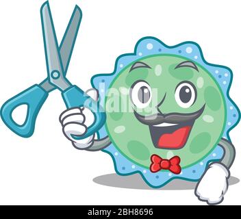 Sporty pseudomonas aeruginosa cartoon con design a carattere barbiere Illustrazione Vettoriale