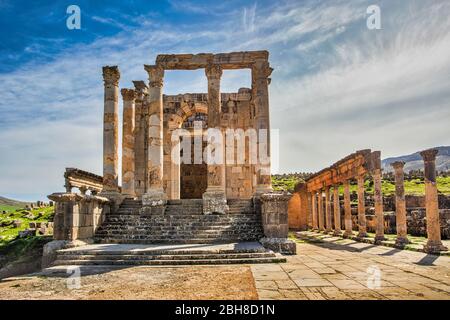 Argelia, Djemila City, rovine romane di Djemila City, UNESCO, W.H. , Tempio di Settimo Severo Foto Stock