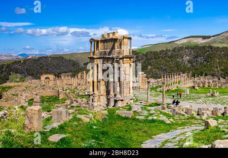 Argelia, Djemila, rovine romane di Djemila, UNESCO, W.H., Arco di Caracalla. Foto Stock