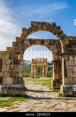 Argelia, Djemila City, rovine romane di Djemila City, UNESCO, W.H. ,Arco di Caracalla Foto Stock