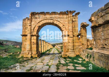 Argelia, Djemila City, rovine romane di Djemila City, UNESCO, W.H. Via Ccardo Maximus Foto Stock