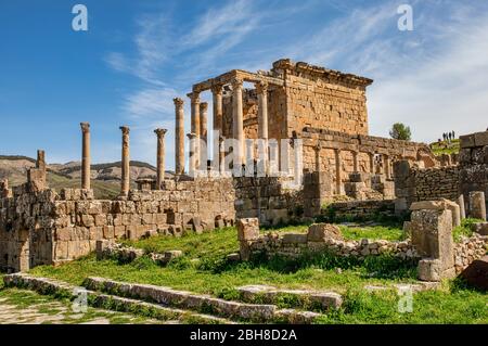 Argelia, Djemila City, rovine romane di Djemila City, UNESCO, W.H. , Tempio di Settimo Severo Foto Stock