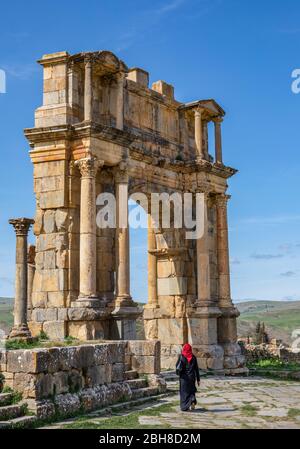 Argelia, Djemila, rovine romane di Djemila, UNESCO, W.H., Arco di Caracalla. Foto Stock